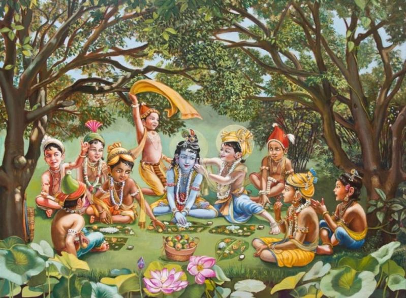 krishna eating friends